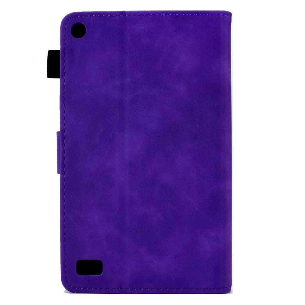 For Amazon Fire 7 (2015) / (2017) / (2019) Heart Shape Imprinted Full Protection Shell Solid Color PU Leather Stand Protective Case with Card Slots