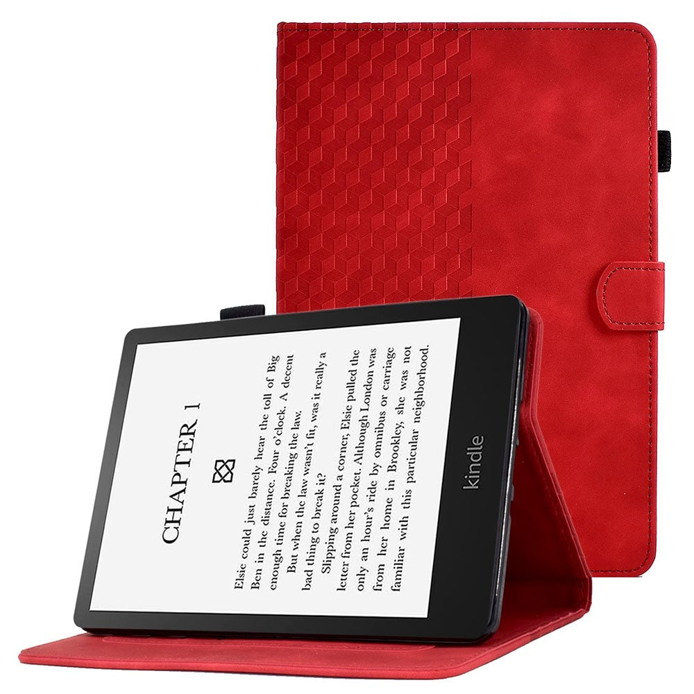 For Amazon Kindle Paperwhite 5 (2021) Anti-Drop Leather Case Auto Wake / Sleep Shockproof Cover Solid Color Pattern Imprinted Tablet Protector with Card Slots / Stand