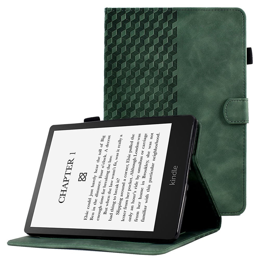 For Amazon Kindle Paperwhite 5 (2021) Anti-Drop Leather Case Auto Wake / Sleep Shockproof Cover Solid Color Pattern Imprinted Tablet Protector with Card Slots / Stand