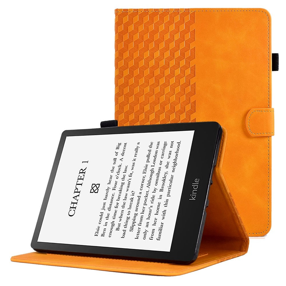 For Amazon Kindle Paperwhite 5 (2021) Anti-Drop Leather Case Auto Wake / Sleep Shockproof Cover Solid Color Pattern Imprinted Tablet Protector with Card Slots / Stand