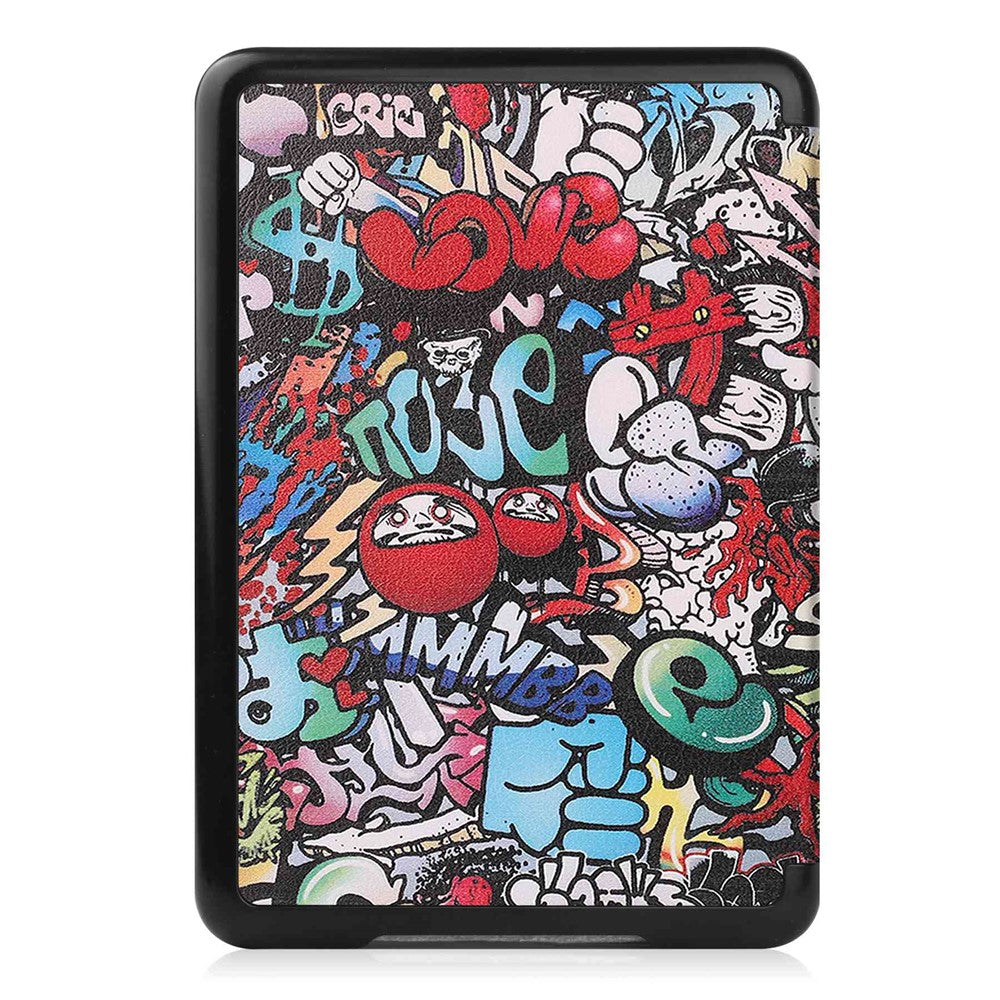 For Amazon Kindle 6" (2022) PU Leather + PC Protective Case Pattern Printing Auto Sleep / Wake E-Reader Cover