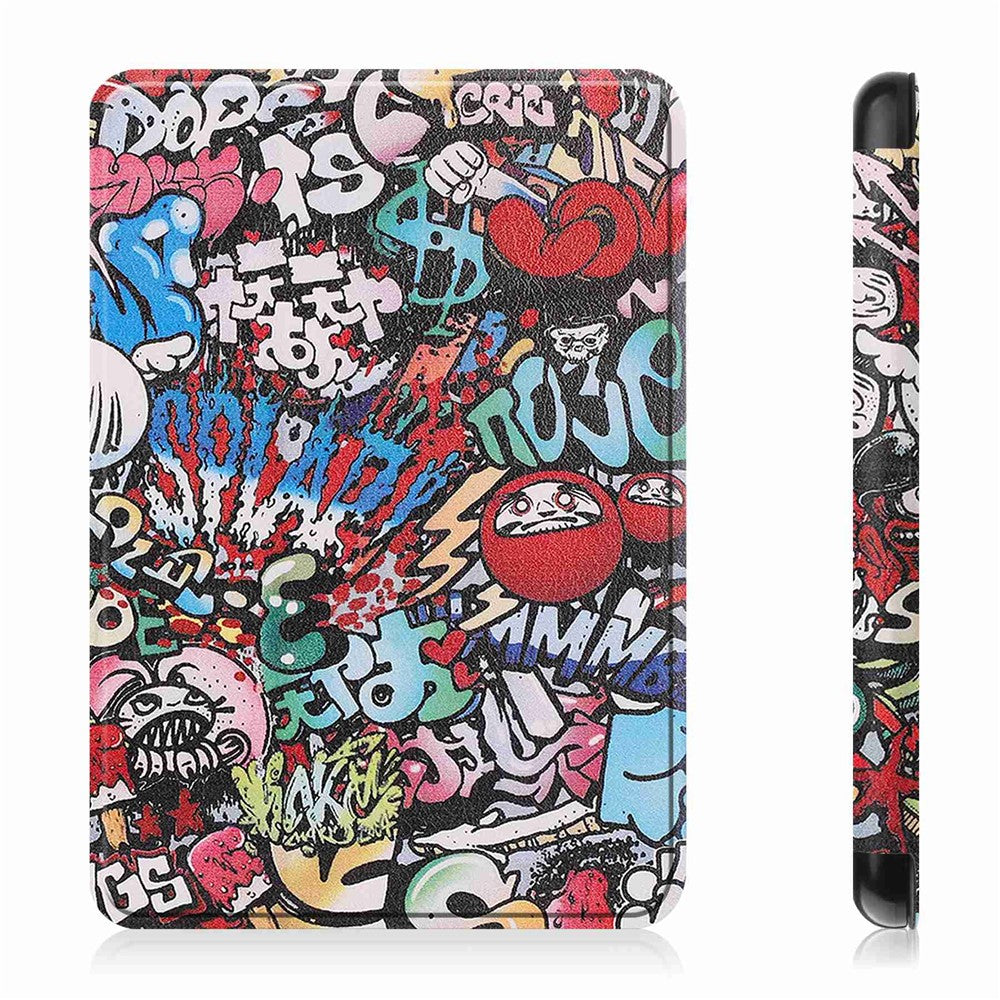 For Amazon Kindle 6" (2022) PU Leather + PC Protective Case Pattern Printing Auto Sleep / Wake E-Reader Cover