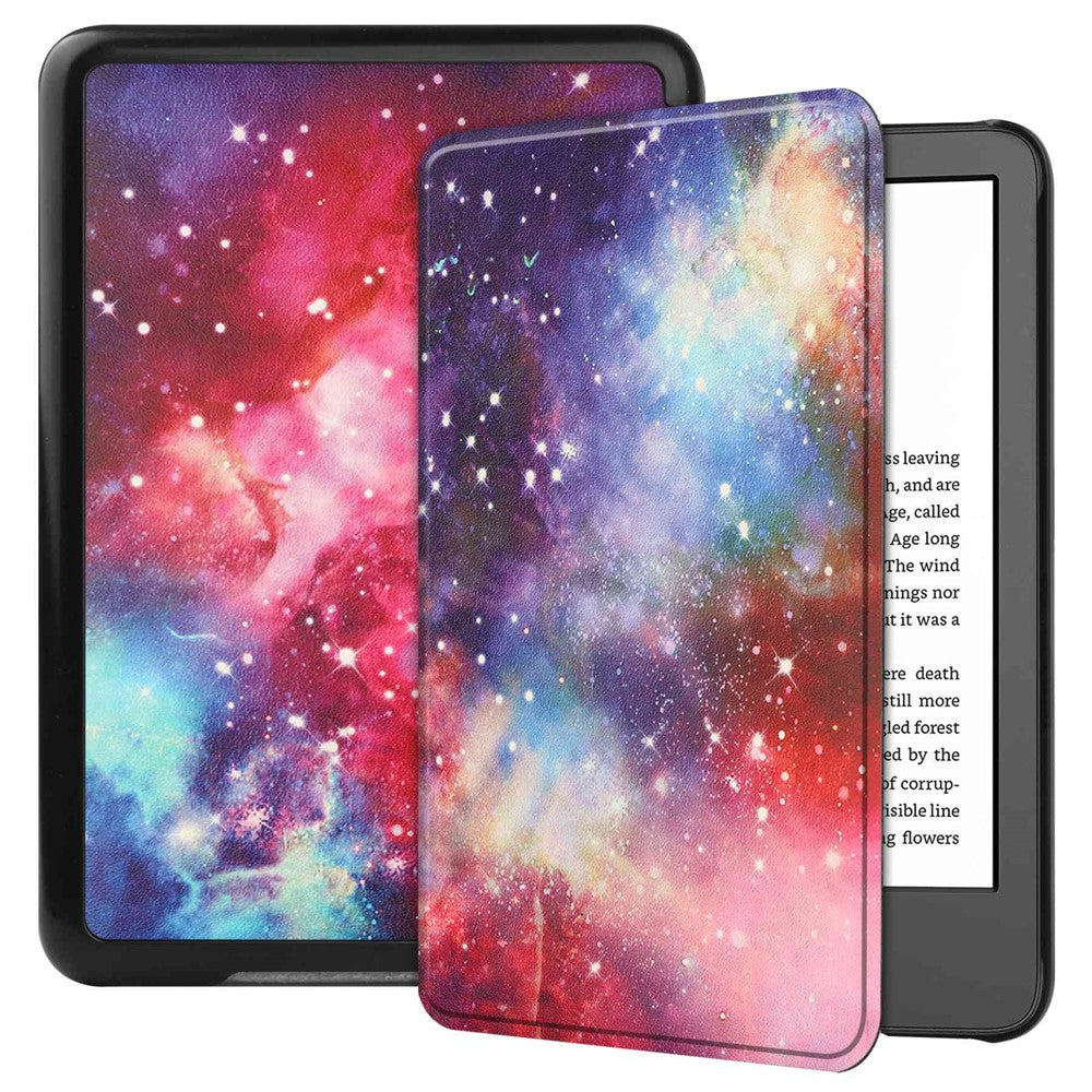 For Amazon Kindle 6" (2022) PU Leather + PC Protective Case Pattern Printing Auto Sleep / Wake E-Reader Cover