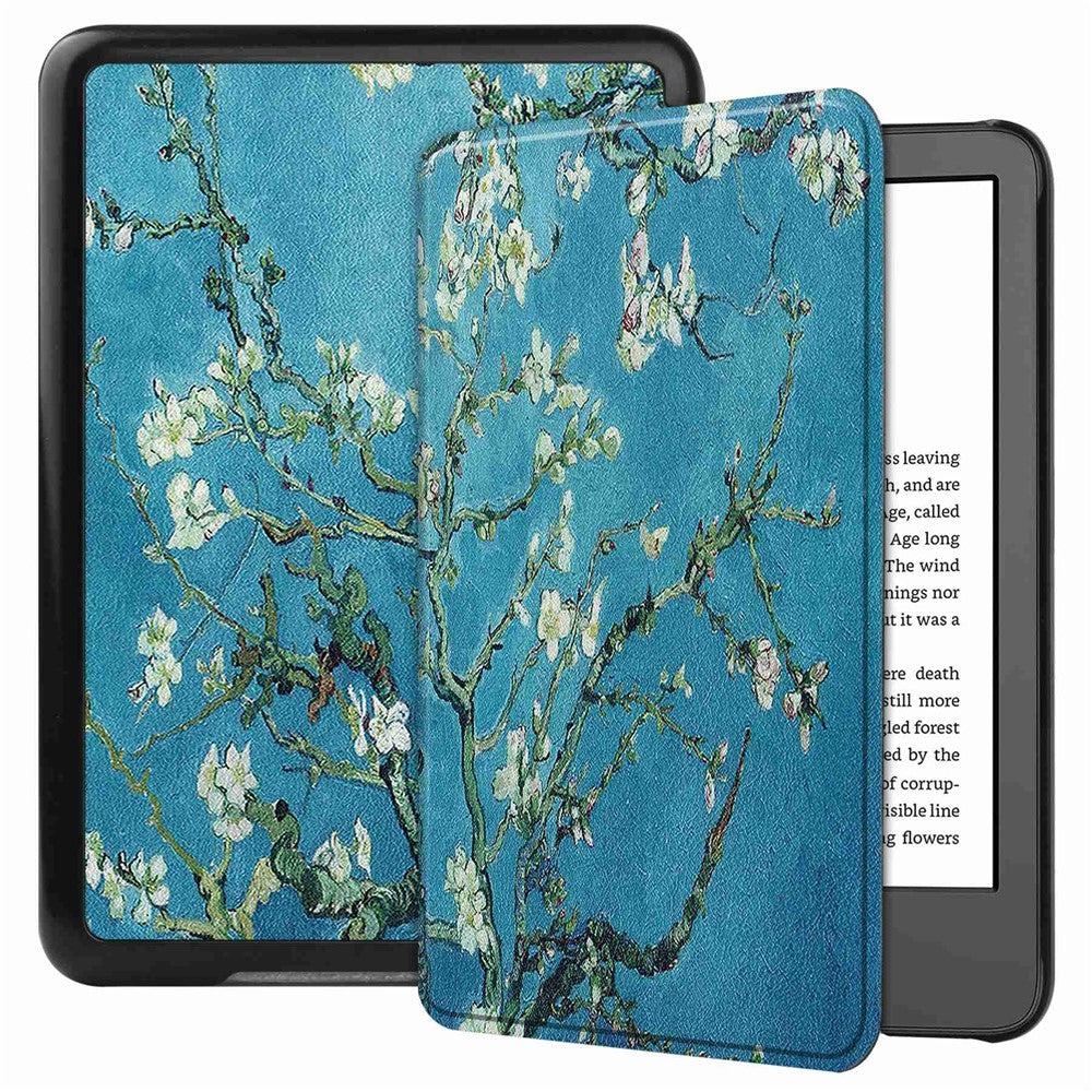 For Amazon Kindle 6" (2022) PU Leather + PC Protective Case Pattern Printing Auto Sleep / Wake E-Reader Cover