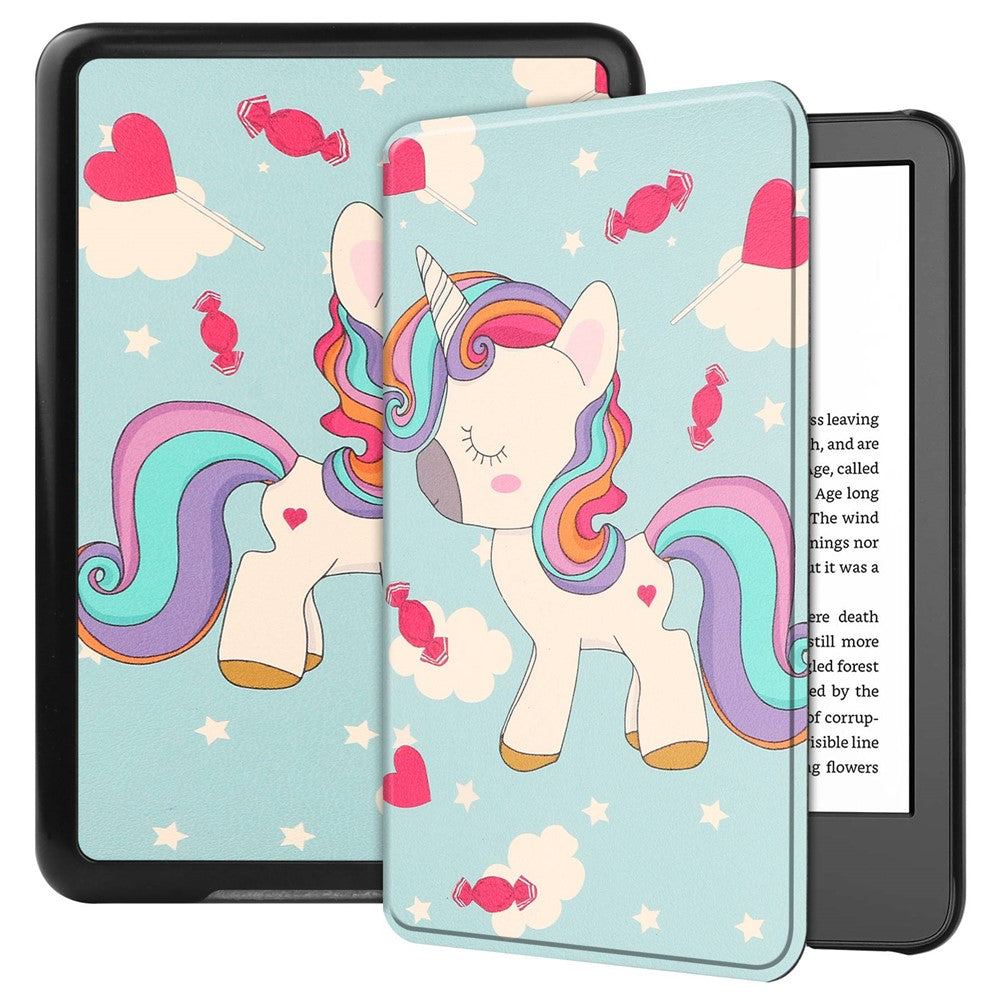 For Amazon Kindle 6" (2022) PU Leather + PC Protective Case Pattern Printing Auto Sleep / Wake E-Reader Cover