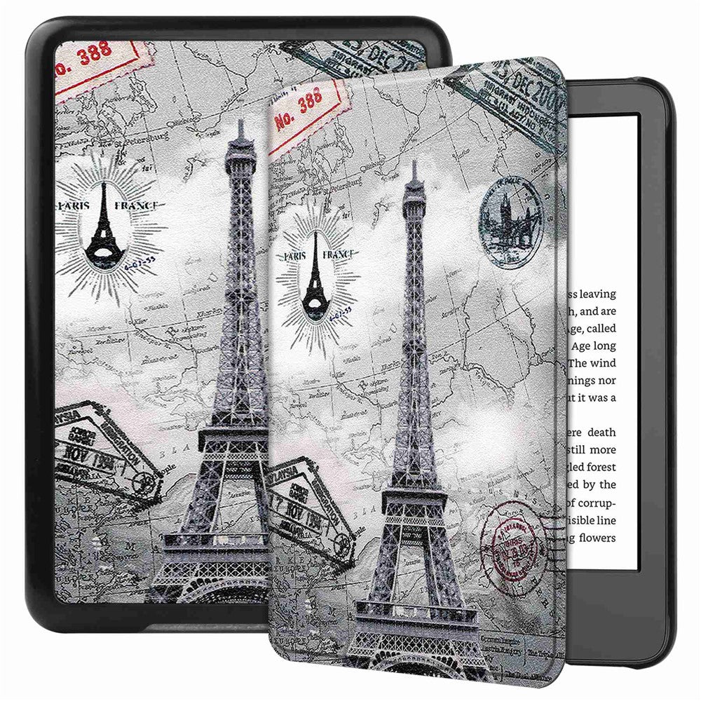 For Amazon Kindle 6" (2022) PU Leather + PC Protective Case Pattern Printing Auto Sleep / Wake E-Reader Cover