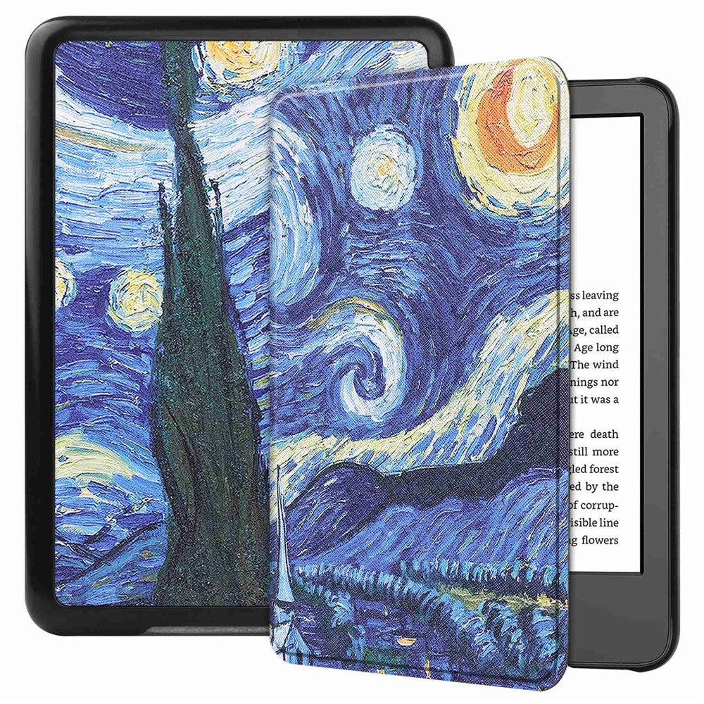 For Amazon Kindle 6" (2022) PU Leather + PC Protective Case Pattern Printing Auto Sleep / Wake E-Reader Cover