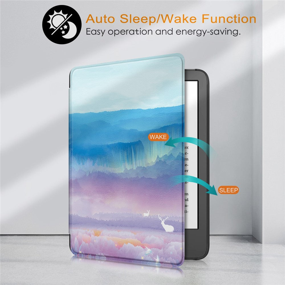 For Amazon Kindle Youth Edition 2022 Pattern Printing Tablet Case PU Leather Auto Sleep / Wake Smart Shockproof Protective Cover