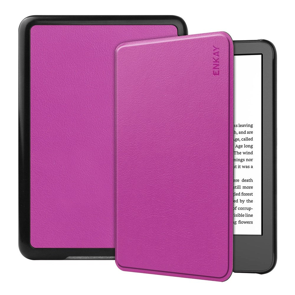ENKAY For Amazon Kindle 6" (2022) Protective Cover Anti-Drop PU Leather Hard PC Tablet Case with Auto Sleep / Wake Function