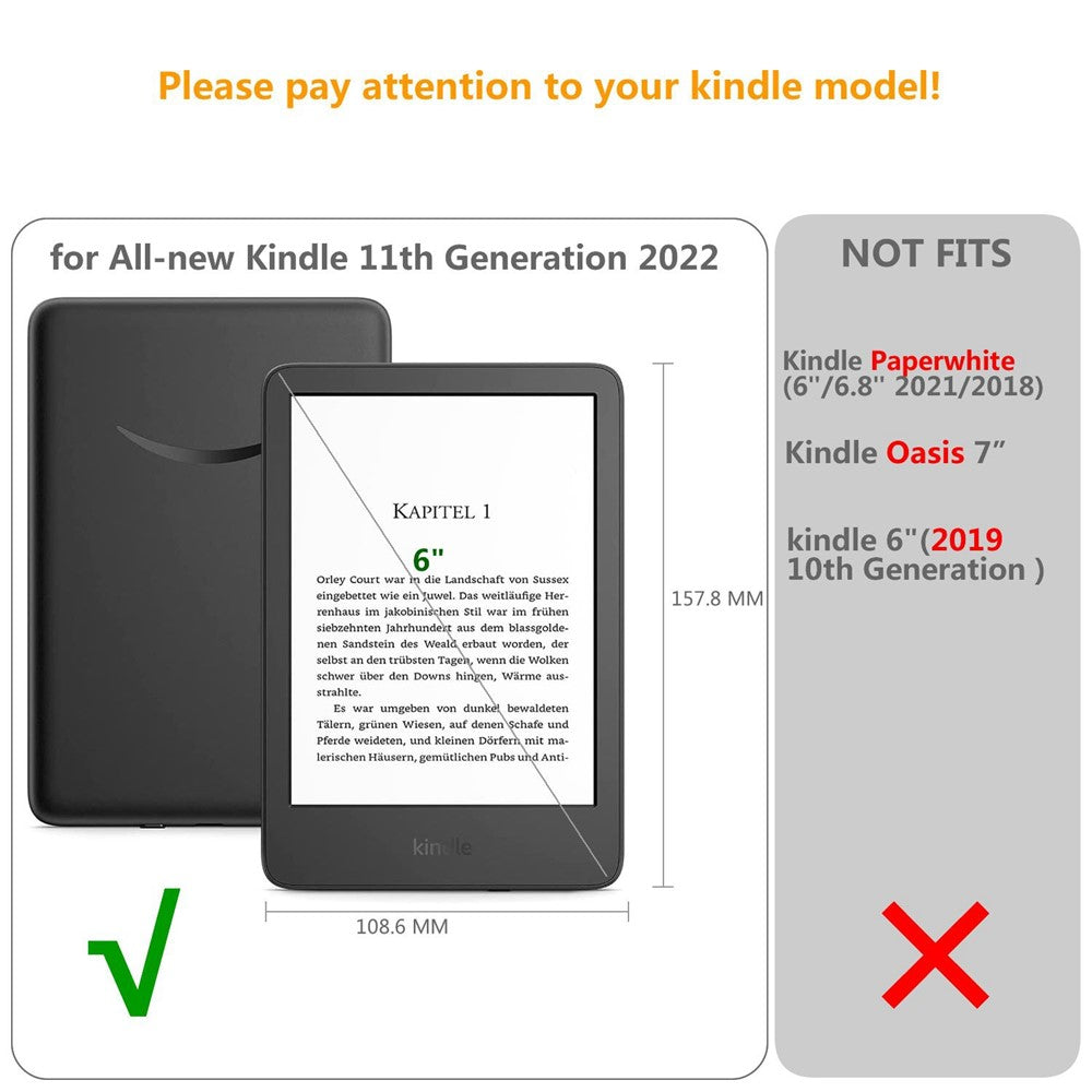 For Amazon Kindle 6" (2022) Adjustable Stand Stitching PU Leather + TPU Case Solid Color E-Reader Cover with Inner Hand Strap