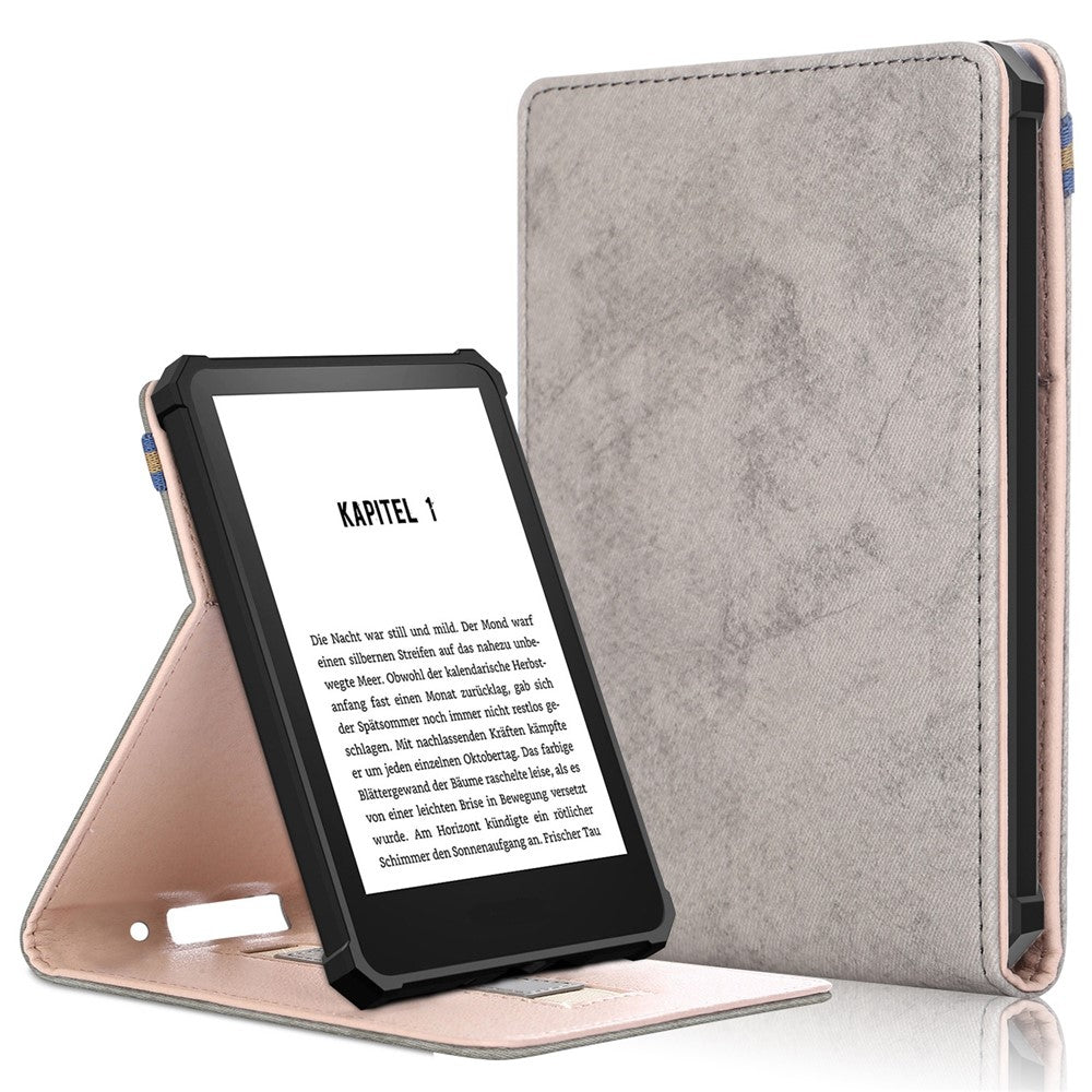 For Amazon Kindle 6" (2022) Adjustable Stand Stitching PU Leather + TPU Case Solid Color E-Reader Cover with Inner Hand Strap
