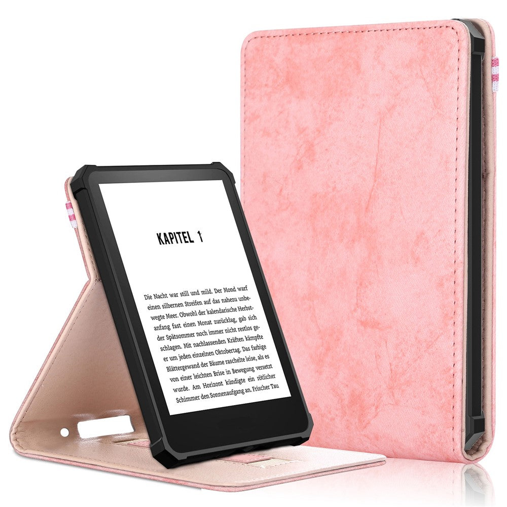 For Amazon Kindle 6" (2022) Adjustable Stand Stitching PU Leather + TPU Case Solid Color E-Reader Cover with Inner Hand Strap