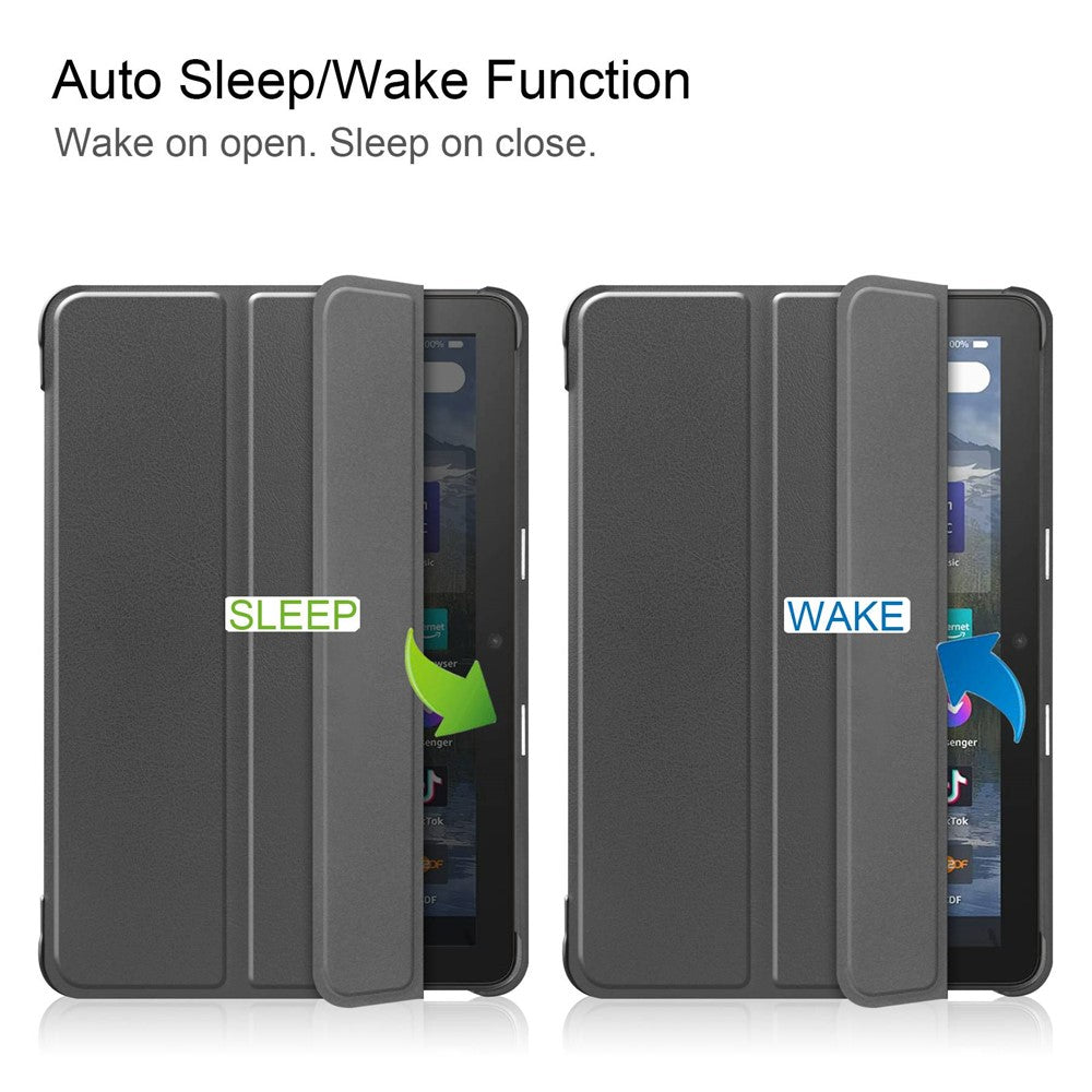 For Amazon Fire HD 8 (2022) PU Leather Tri-fold Stand Tablet Case Auto Wake / Sleep Full Protection Cover