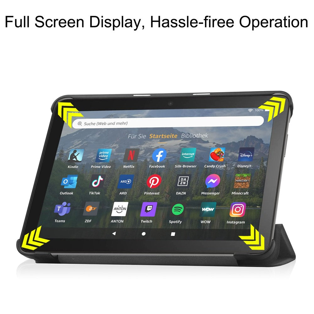 For Amazon Fire HD 8 (2022) PU Leather Tri-fold Stand Tablet Case Auto Wake / Sleep Full Protection Cover