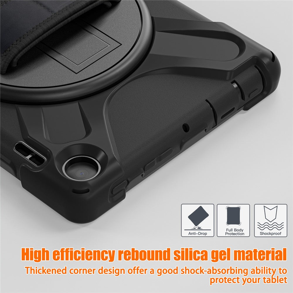 For Amazon Fire HD 8 (2022) / HD 8 (2024) Kickstand PC + Silicone Tablet Case 360 Degree Rotation Hand Strap Drop Resistant Rugged Protective Cover