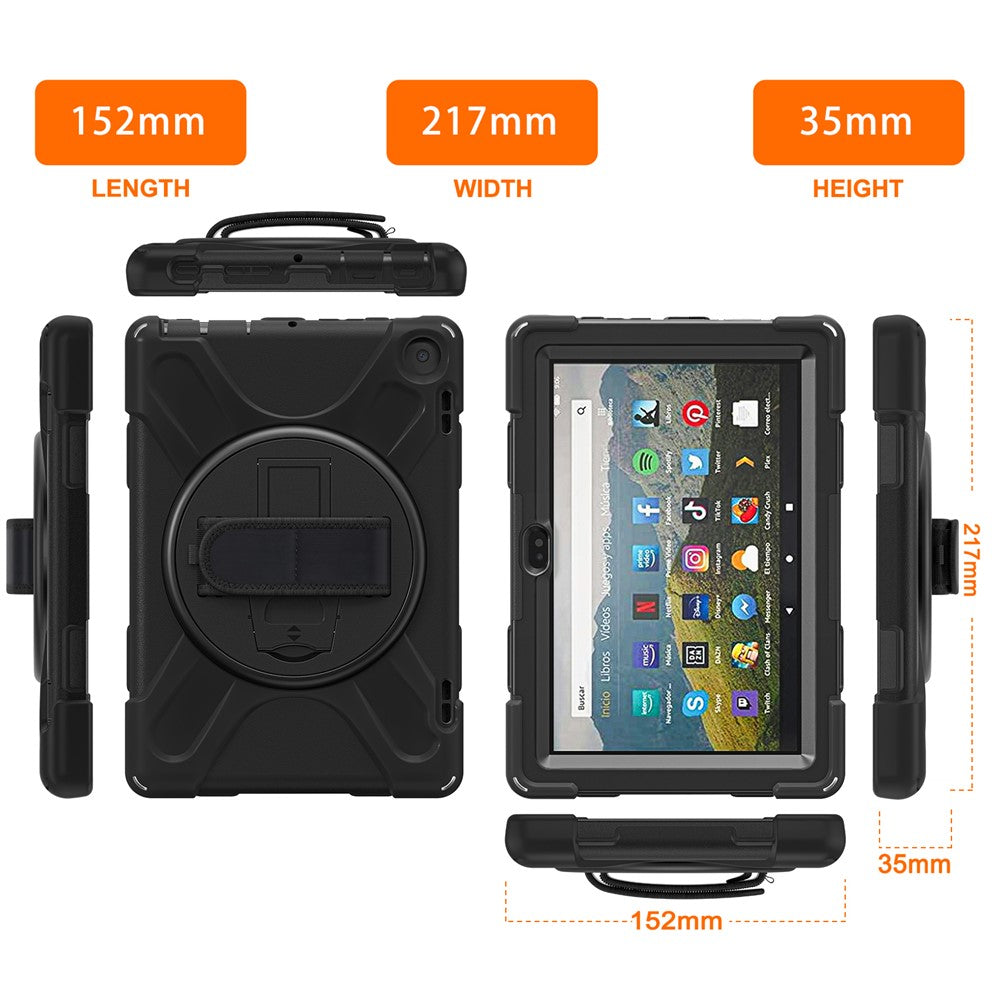 For Amazon Fire HD 8 (2022) / HD 8 (2024) Kickstand PC + Silicone Tablet Case 360 Degree Rotation Hand Strap Drop Resistant Rugged Protective Cover