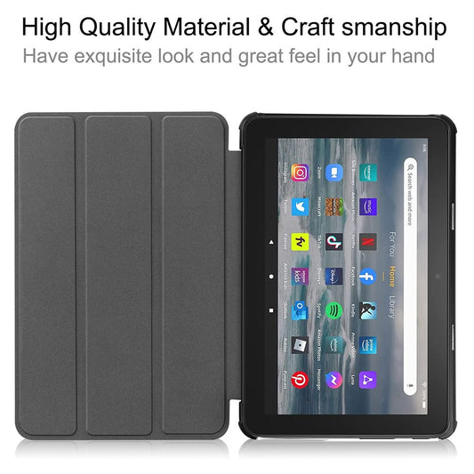 JUNSUNMAY For Amazon Fire 7 (2022) Tri-fold Stand Protective Cover Pattern Printing PU Leather Case with Auto Wake / Sleep