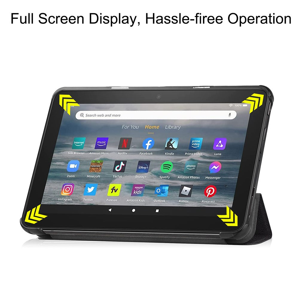 JUNSUNMAY For Amazon Fire 7 (2022) Tri-fold Stand Protective Cover Pattern Printing PU Leather Case with Auto Wake / Sleep