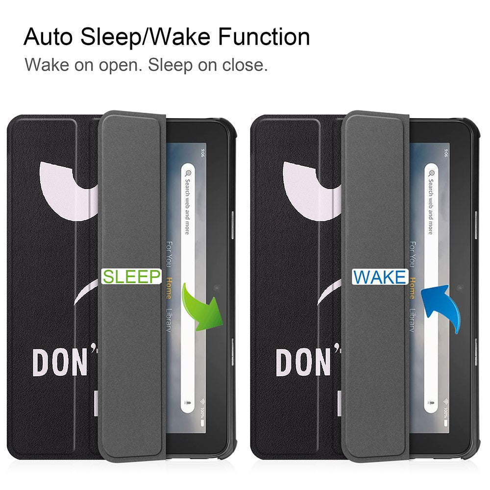 JUNSUNMAY For Amazon Fire 7 (2022) Tri-fold Stand Protective Cover Pattern Printing PU Leather Case with Auto Wake / Sleep