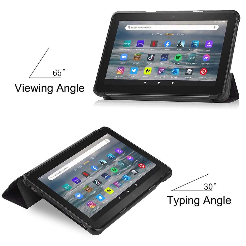 JUNSUNMAY For Amazon Fire 7 (2022) Tri-fold Stand Protective Cover Pattern Printing PU Leather Case with Auto Wake / Sleep