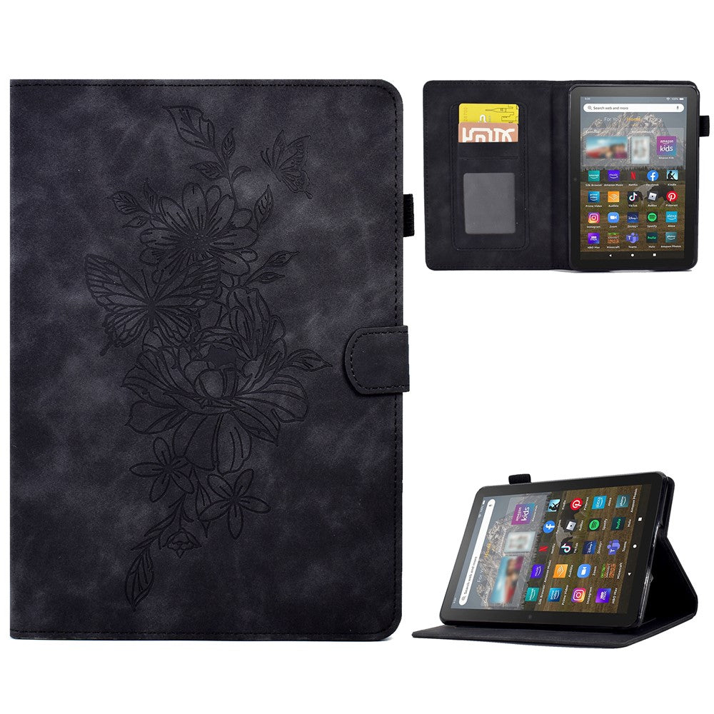 For Amazon Kindle Youth Edition 2022 Stitching PU Leather Auto Sleep / Wake Smart Cover Butterfly Flower Pattern Imprinted Folio Stand Card Slot Tablet Case