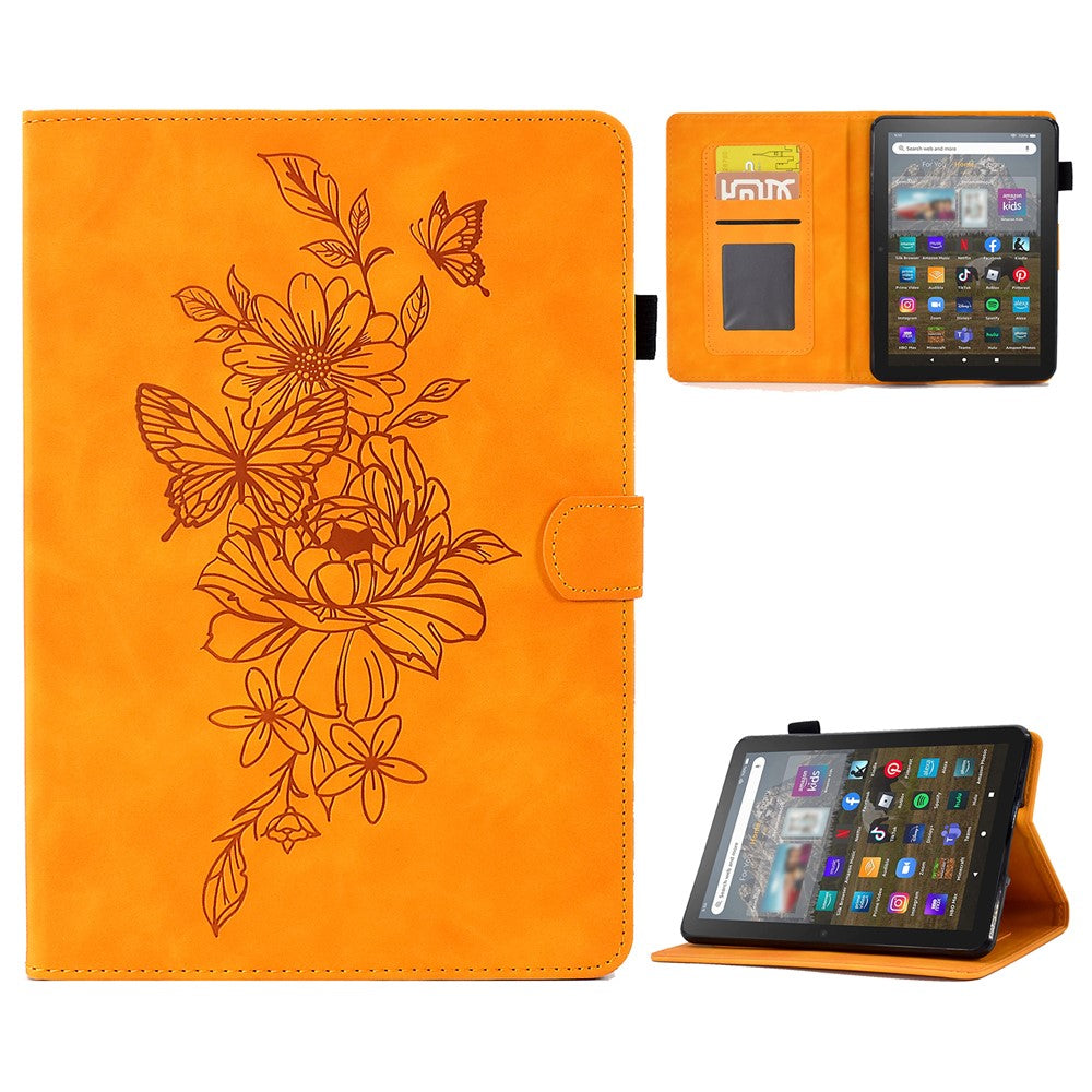 For Amazon Kindle Youth Edition 2022 Stitching PU Leather Auto Sleep / Wake Smart Cover Butterfly Flower Pattern Imprinted Folio Stand Card Slot Tablet Case