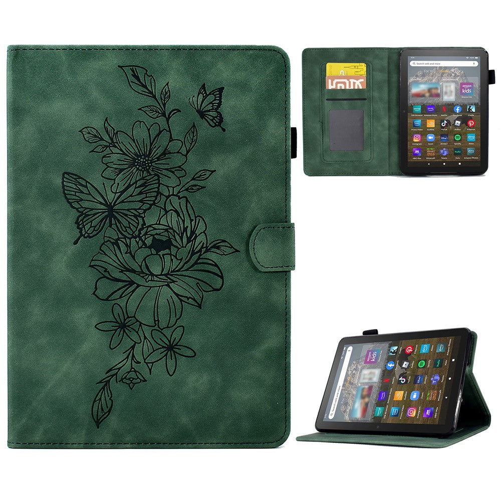 For Amazon Kindle Youth Edition 2022 Stitching PU Leather Auto Sleep / Wake Smart Cover Butterfly Flower Pattern Imprinted Folio Stand Card Slot Tablet Case