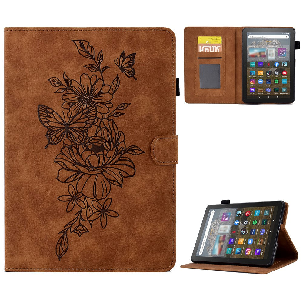 For Amazon Kindle Youth Edition 2022 Stitching PU Leather Auto Sleep / Wake Smart Cover Butterfly Flower Pattern Imprinted Folio Stand Card Slot Tablet Case