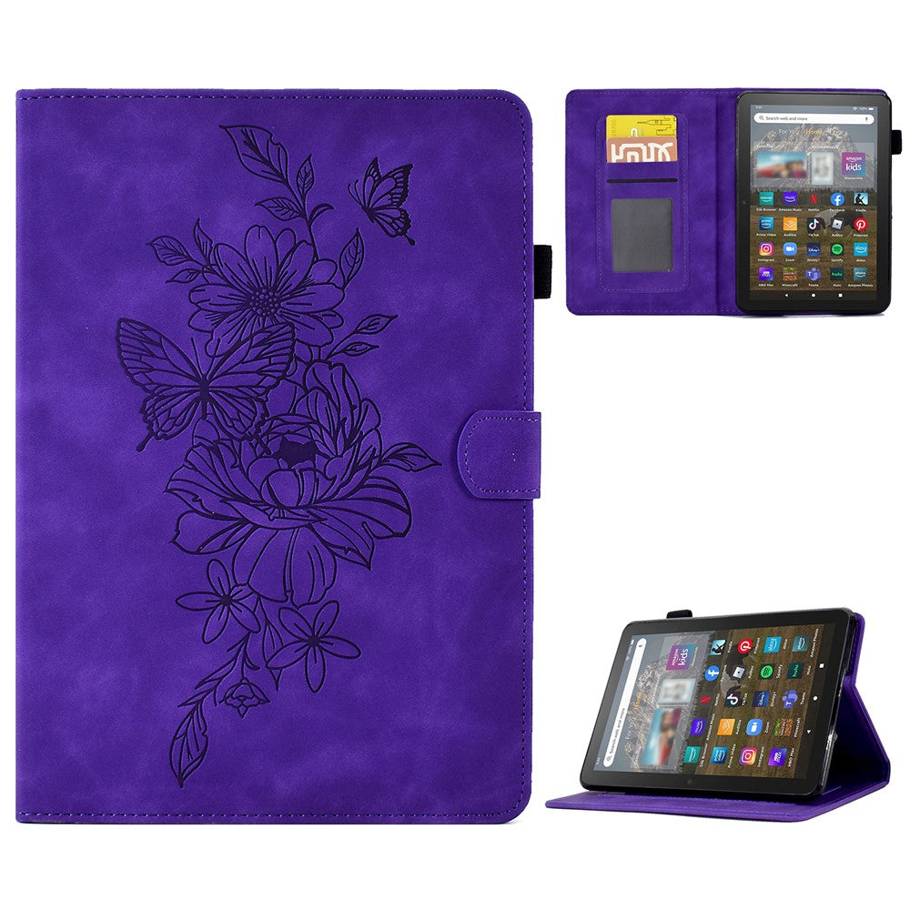 For Amazon Kindle Youth Edition 2022 Stitching PU Leather Auto Sleep / Wake Smart Cover Butterfly Flower Pattern Imprinted Folio Stand Card Slot Tablet Case