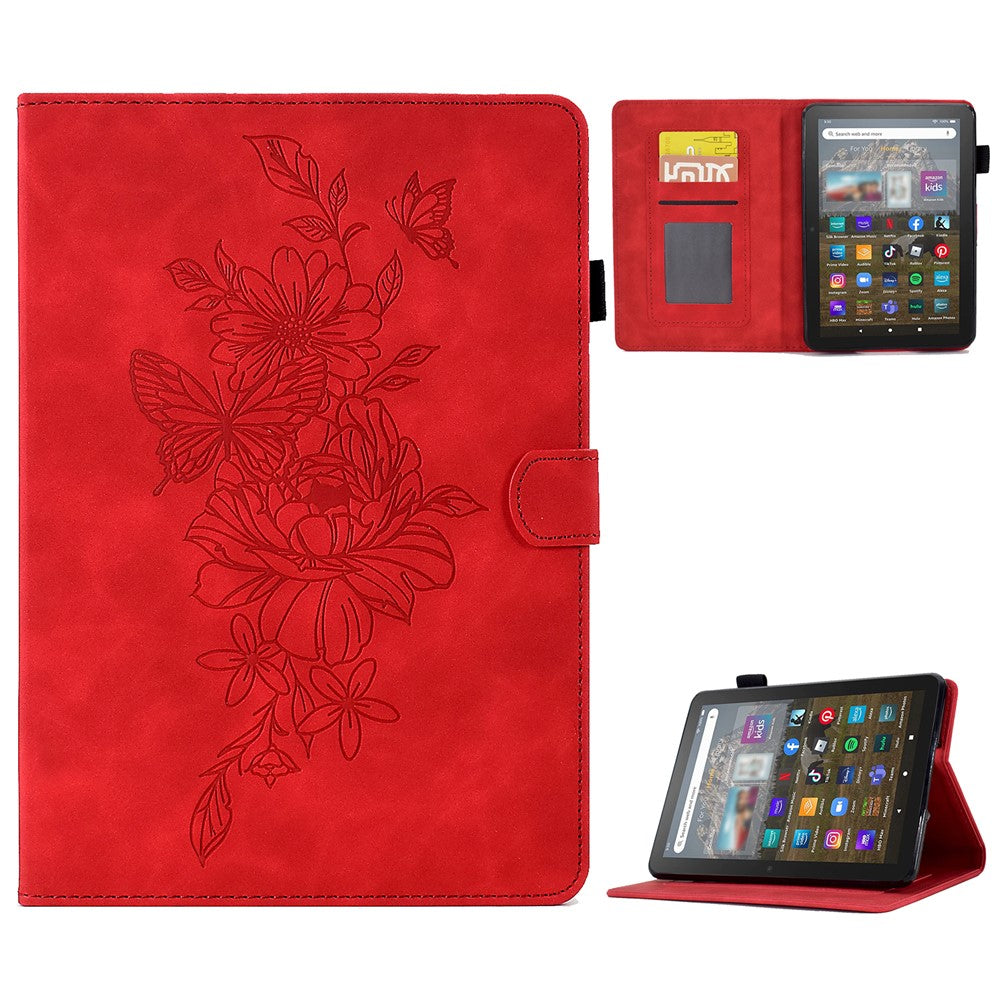 For Amazon Kindle Youth Edition 2022 Stitching PU Leather Auto Sleep / Wake Smart Cover Butterfly Flower Pattern Imprinted Folio Stand Card Slot Tablet Case