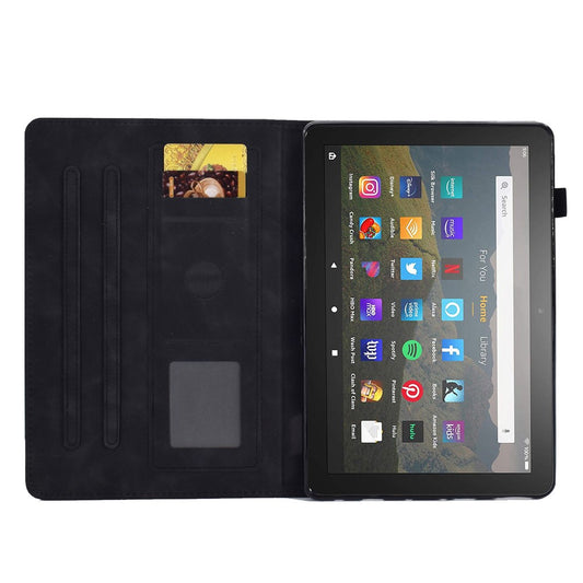 For Amazon Fire HD 8 (2020) Butterfly Flower Pattern Imprinted PU Leather Folio Flip Shell Stitching Line Stand Card Holder Tablet Cover with Auto Wake / Sleep Feature