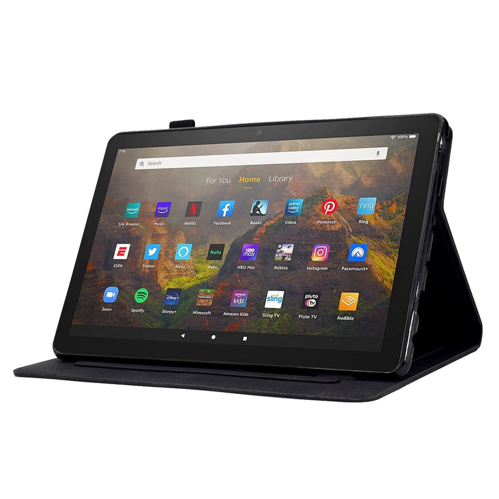 For Amazon Fire HD 10 (2021) / HD 10 Plus (2021) Flip Stand Smart Tablet Cover PU Leather Butterfly Flower Pattern Imprinted Protective Case with Card Holder