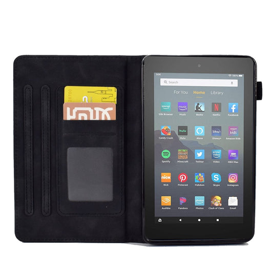 For Amazon Fire 7 (2015) / (2017) / (2019) Butterfly Flower Pattern Imprinted Magnetic Flip Protection Cover PU Leather Stand Card Holder Tablet Case with Auto Wake / Sleep