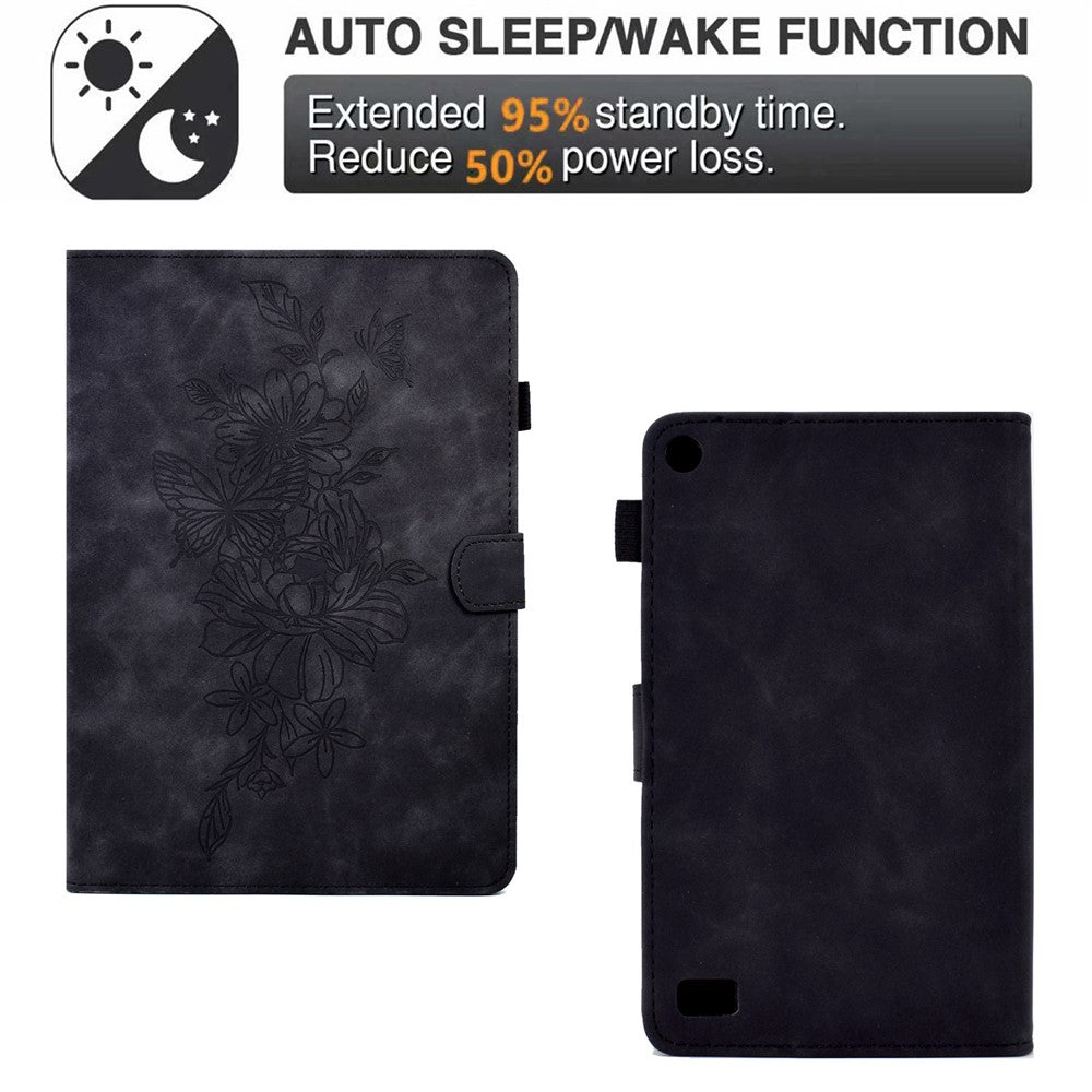 For Amazon Fire 7 (2015) / (2017) / (2019) Butterfly Flower Pattern Imprinted Magnetic Flip Protection Cover PU Leather Stand Card Holder Tablet Case with Auto Wake / Sleep