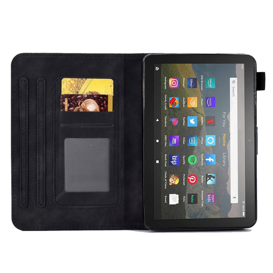 Butterfly Flower Pattern Imprinted Leather Case for Amazon Fire 7 (2022), Stitching Line Full Protection Tablet Cover with Card Holder Stand