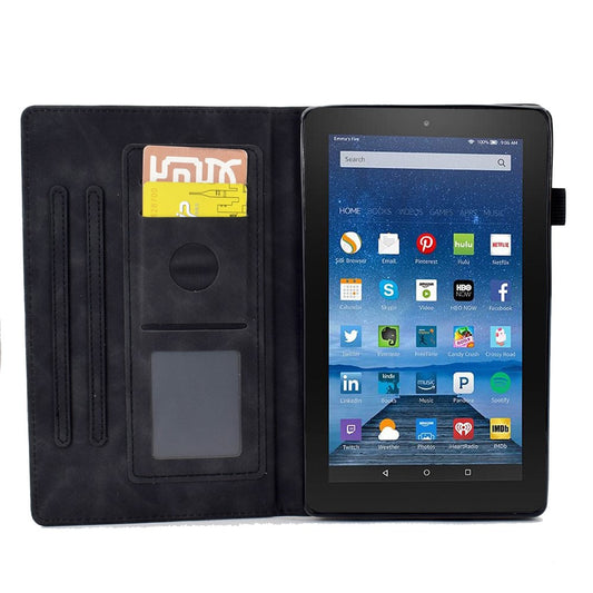 For Amazon Fire HD 8 (2016) / (2017) / (2018) Protective Case Butterfly Flower Pattern Imprinted Leather Case Stitching Line Tablet Cover with Card Holder / Stand