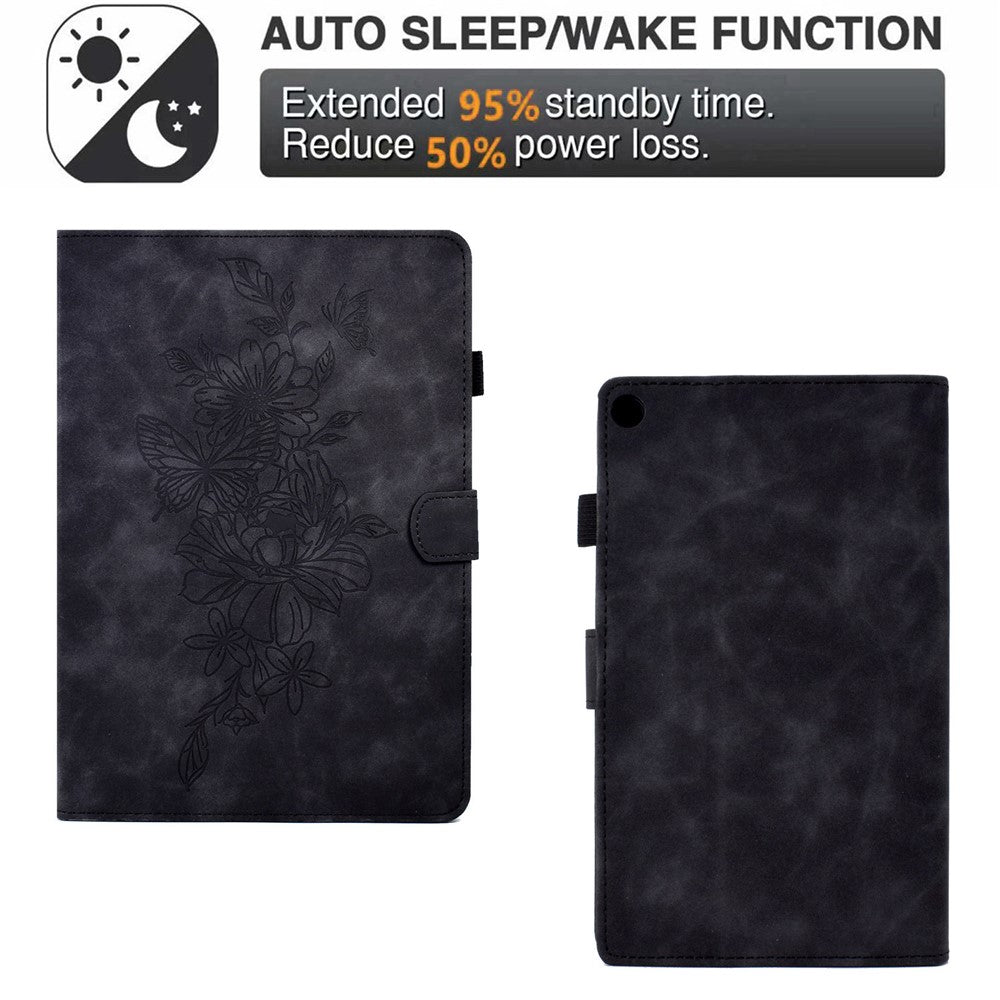 For Amazon Fire HD 8 (2016) / (2017) / (2018) Protective Case Butterfly Flower Pattern Imprinted Leather Case Stitching Line Tablet Cover with Card Holder / Stand