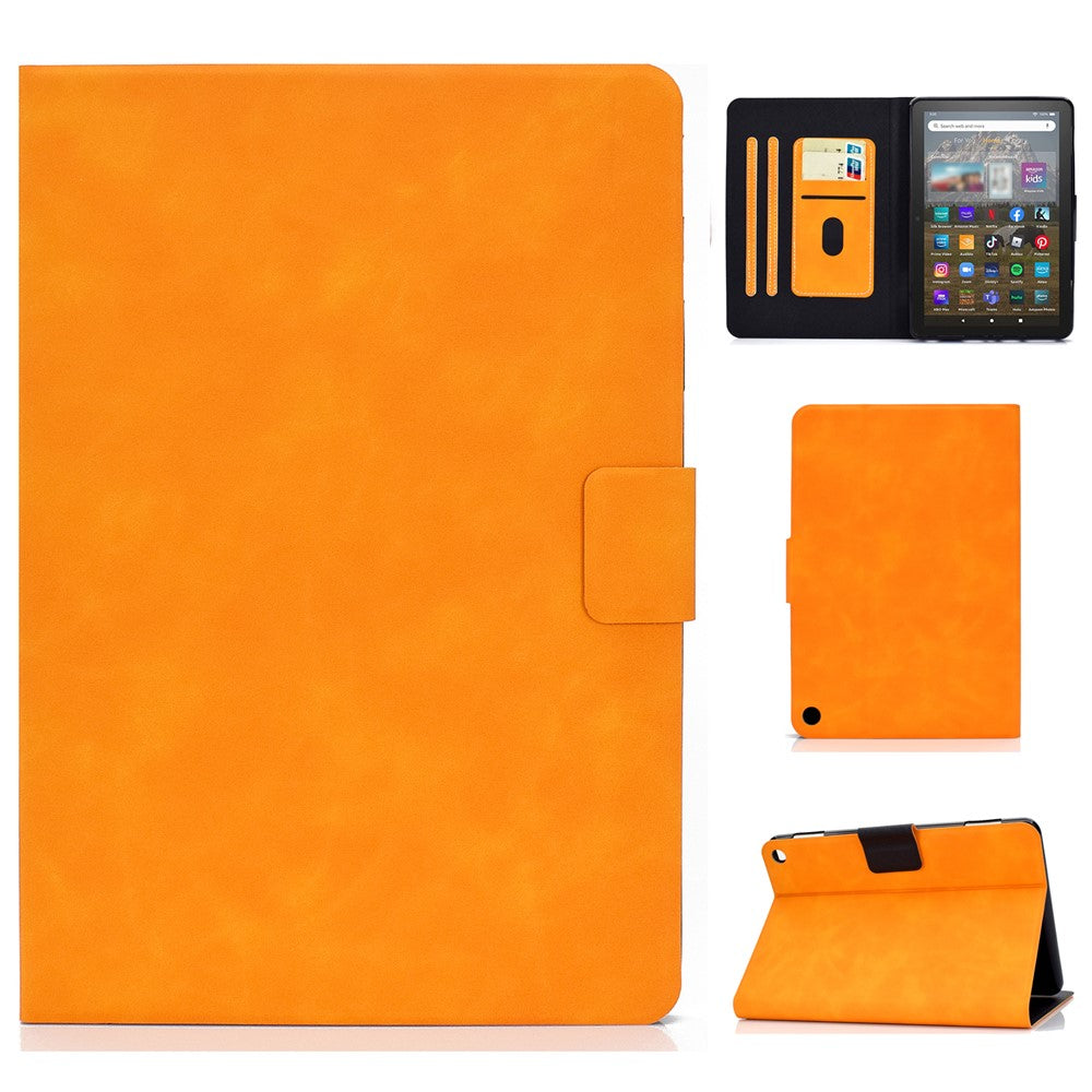 For Amazon Fire HD 8 (2022) Cowhide Texture PU Leather Tablet Case Card Holder Magnetic Clasp Cover with Foldable Stand