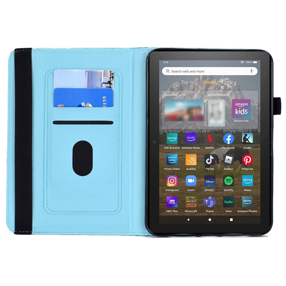 For Amazon Kindle Youth Edition 2022 PU Leather Book Style Flip Tablet Case Pattern Printing Card Holder Shockproof Cover with Elastic Band
