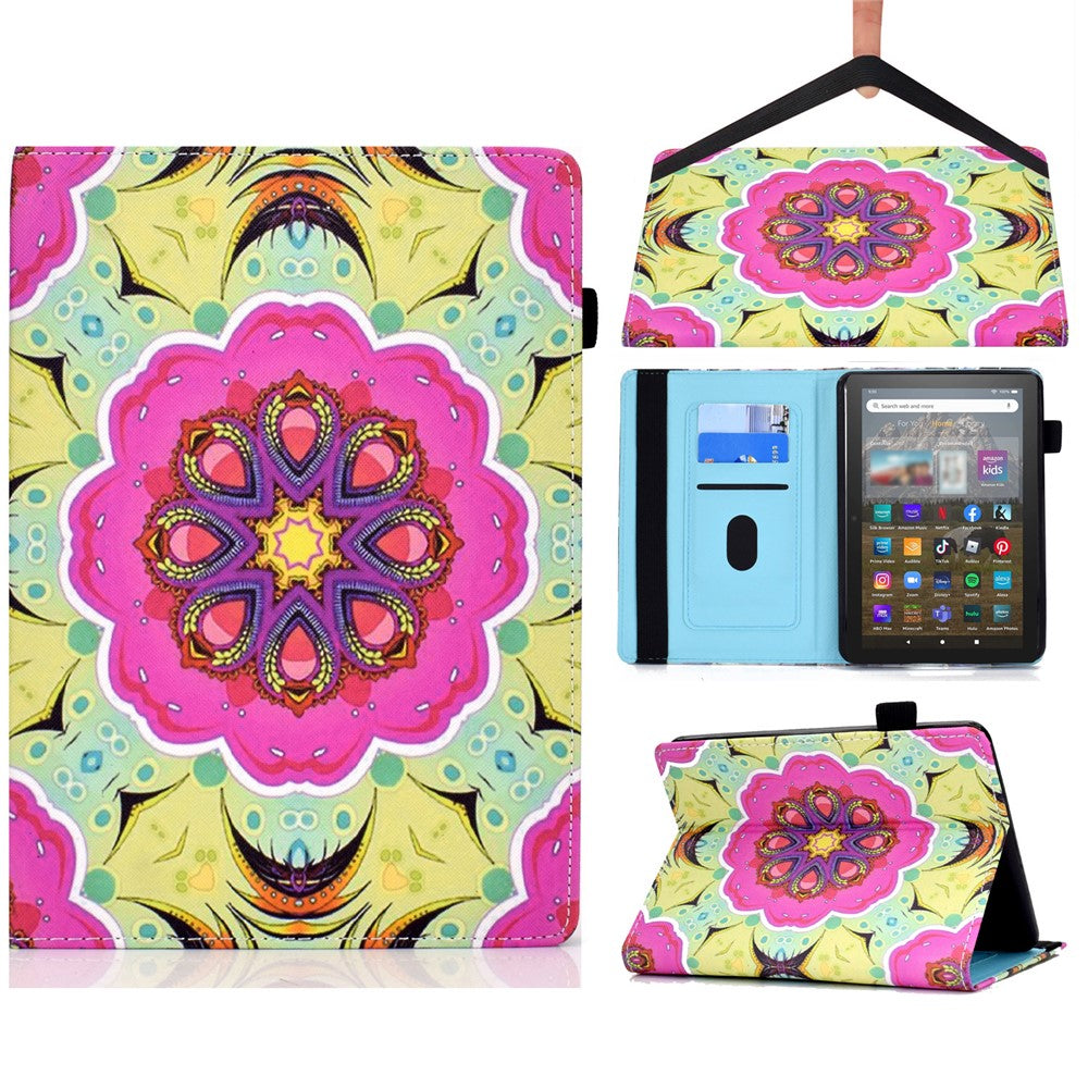 For Amazon Kindle Youth Edition 2022 PU Leather Book Style Flip Tablet Case Pattern Printing Card Holder Shockproof Cover with Elastic Band
