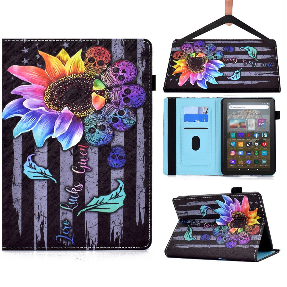 For Amazon Kindle Youth Edition 2022 PU Leather Book Style Flip Tablet Case Pattern Printing Card Holder Shockproof Cover with Elastic Band