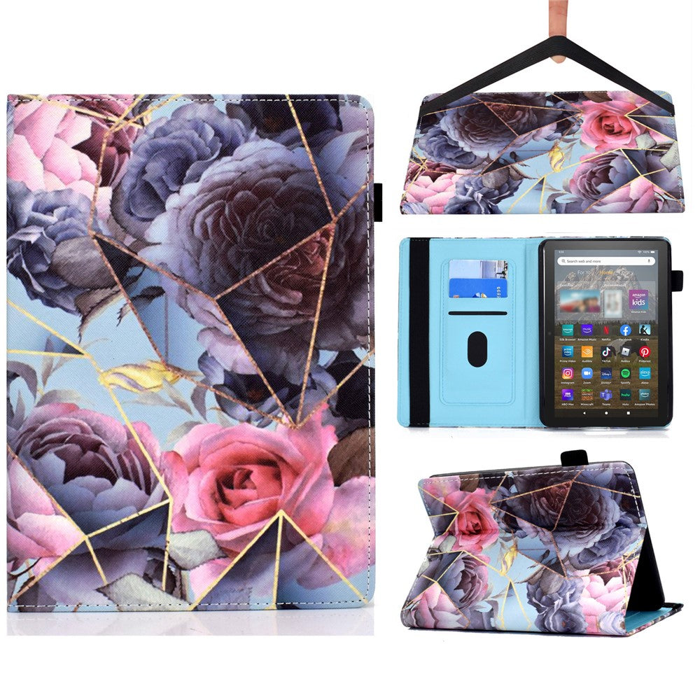 For Amazon Kindle Youth Edition 2022 PU Leather Book Style Flip Tablet Case Pattern Printing Card Holder Shockproof Cover with Elastic Band