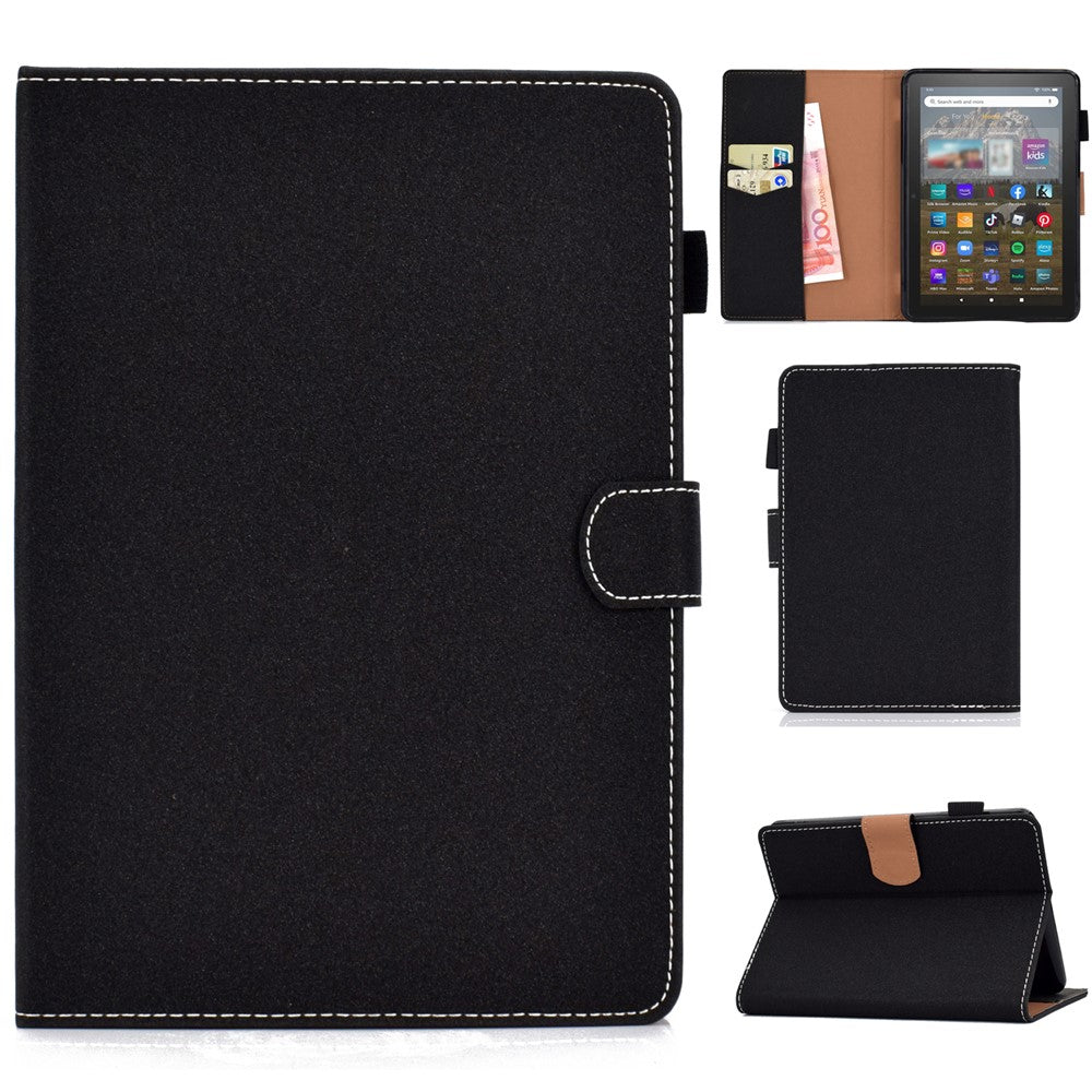 For Amazon Kindle Youth Edition 2022 PU Leather Stitching Line Tablet Case Card Slot Stand Folio Cover with Pencil Holder