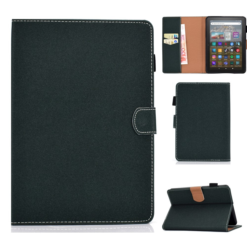 For Amazon Kindle Youth Edition 2022 PU Leather Stitching Line Tablet Case Card Slot Stand Folio Cover with Pencil Holder