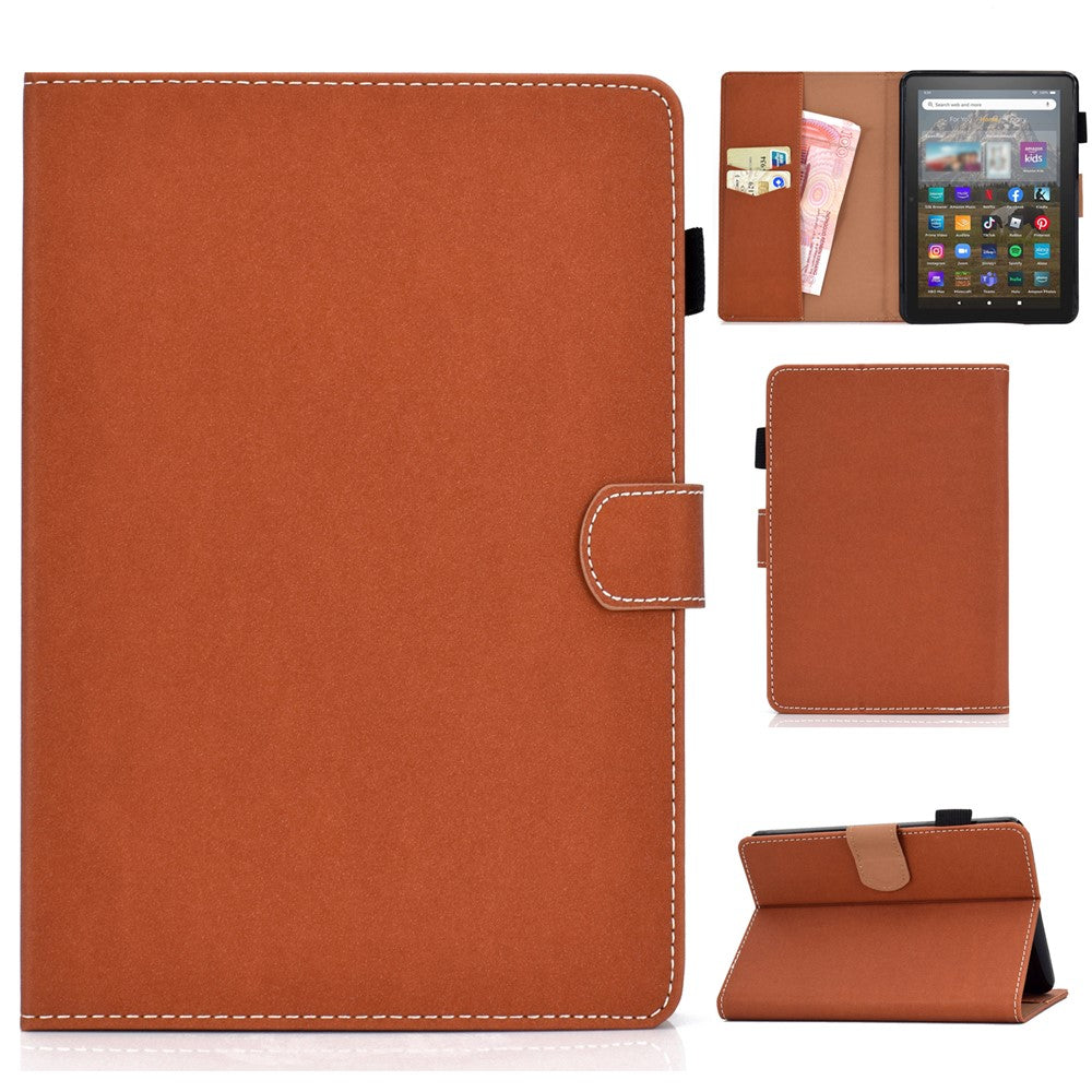 For Amazon Kindle Youth Edition 2022 PU Leather Stitching Line Tablet Case Card Slot Stand Folio Cover with Pencil Holder