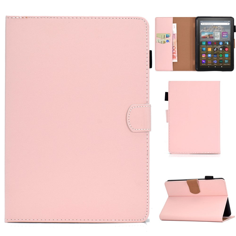 For Amazon Kindle Youth Edition 2022 PU Leather Stitching Line Tablet Case Card Slot Stand Folio Cover with Pencil Holder