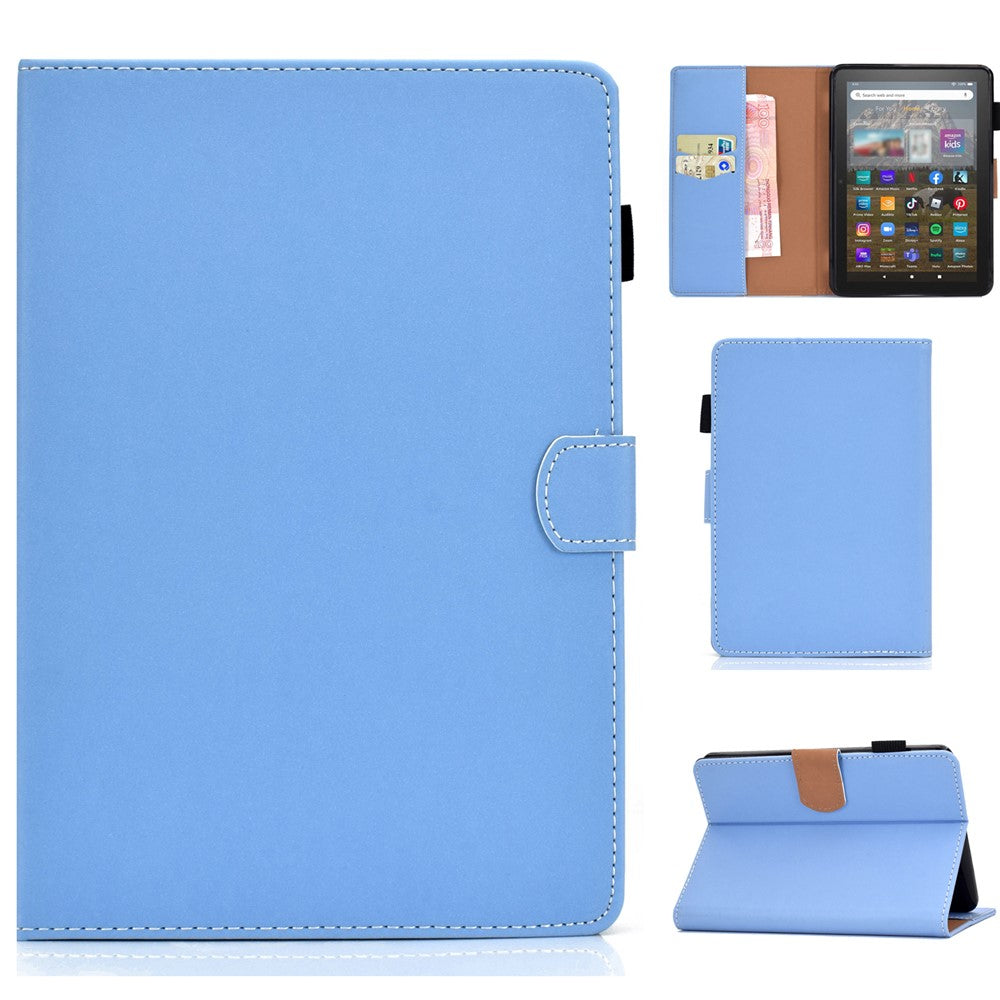 For Amazon Kindle Youth Edition 2022 PU Leather Stitching Line Tablet Case Card Slot Stand Folio Cover with Pencil Holder