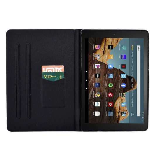 For Amazon Fire HD 10 (2021) / HD 10 Plus (2021) Leather Cover Pattern Printed Anti-Scratch Tablet Case with Card Slots