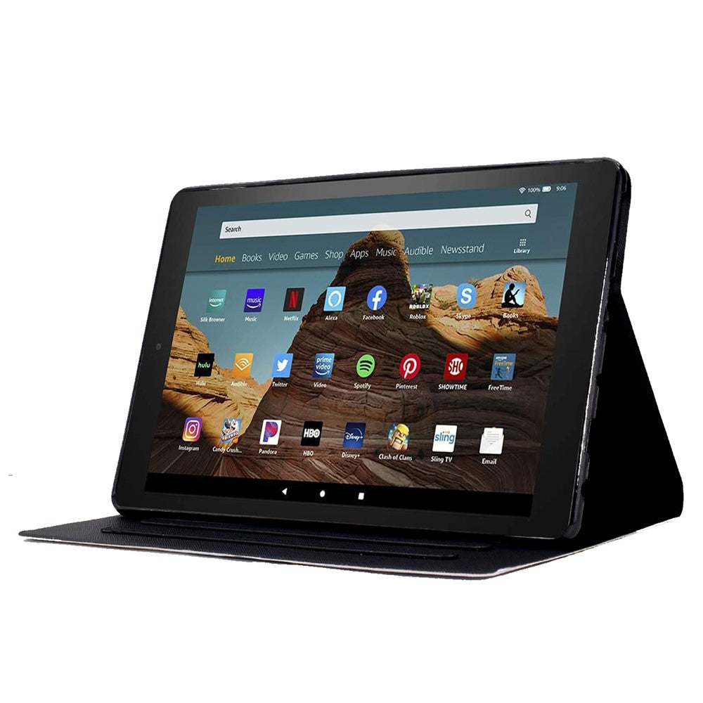 For Amazon Fire HD 10 (2021) / HD 10 Plus (2021) Leather Cover Pattern Printed Anti-Scratch Tablet Case with Card Slots
