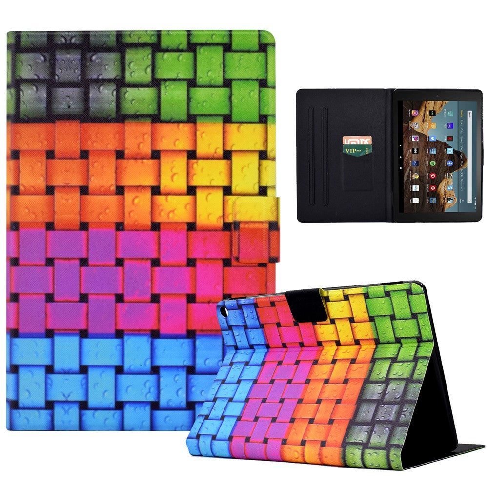 For Amazon Fire HD 10 (2021) / HD 10 Plus (2021) Leather Cover Pattern Printed Anti-Scratch Tablet Case with Card Slots